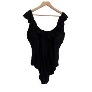 J Crew one piece swimsuit womens size 16 black ruffle tank style NWT